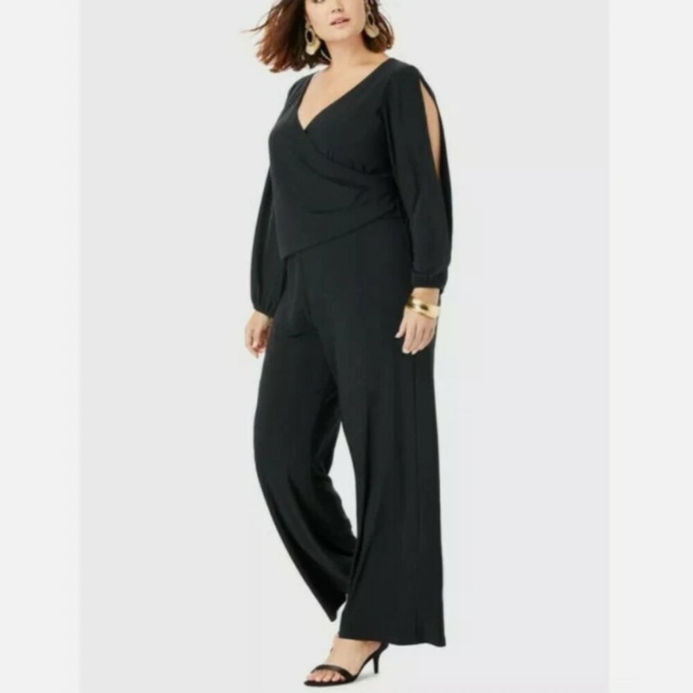 Ronni Nicole Black Split Sleeve Jumpsuit 12W NWT!